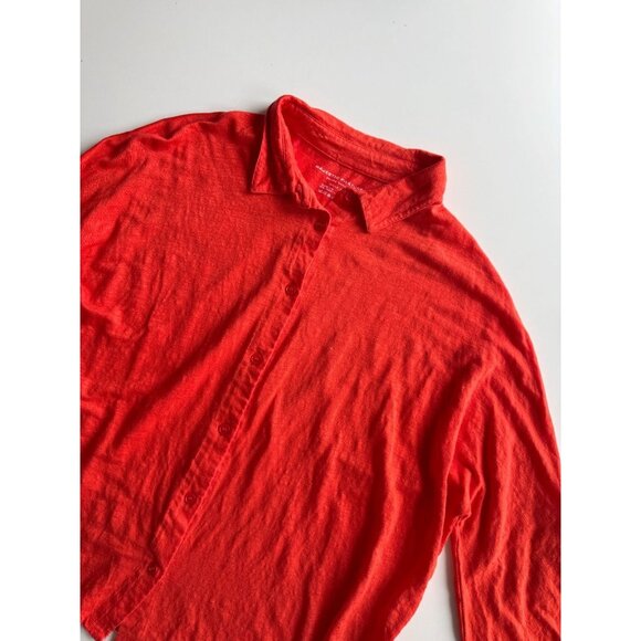 MAJESTIC FILATURES Orange Red Linen Button Down Shirt Top, Size 3/M - Picture 6 of 16